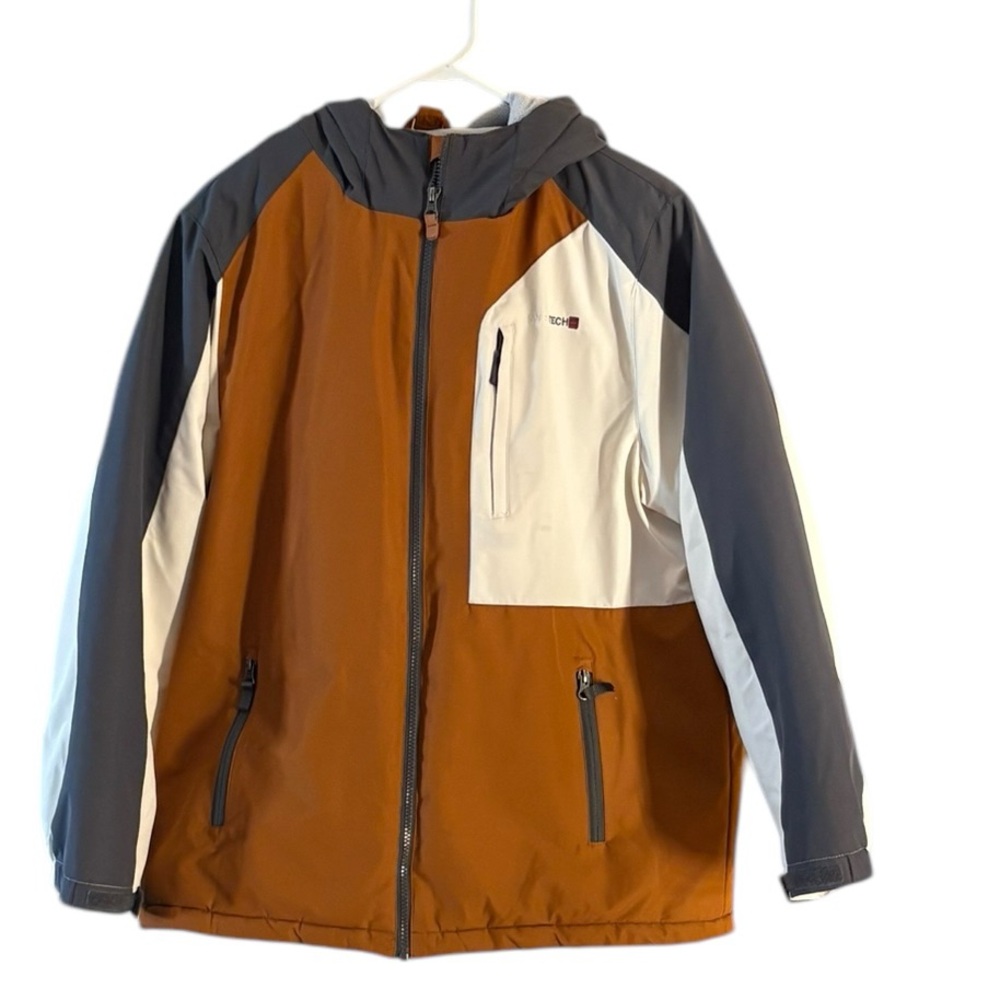 SWISS TECH - Men's Hooded insulated  Coat Jacket 2XL-  Full Zip -  brown/cream